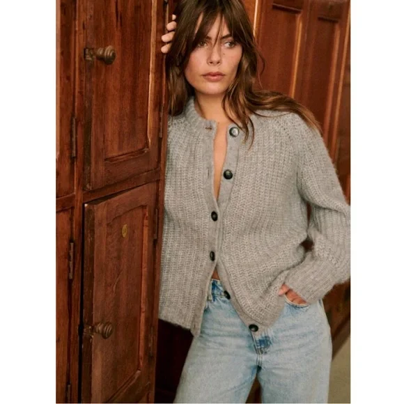 SEZANE BLOGGER FAVE Gray Alpaca Wool Oversized Cardigan Sweater Emile Jumper L - Picture 8 of 16